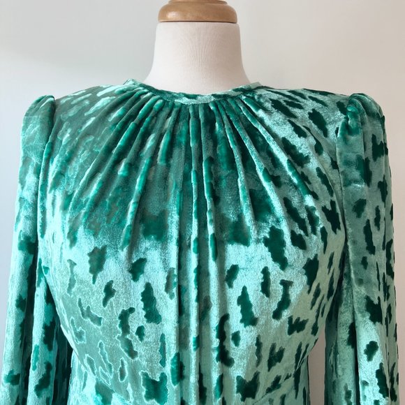 1980s RARE Oscar de la Renta green Velvet evening dress gown - Picture 4 of 10
